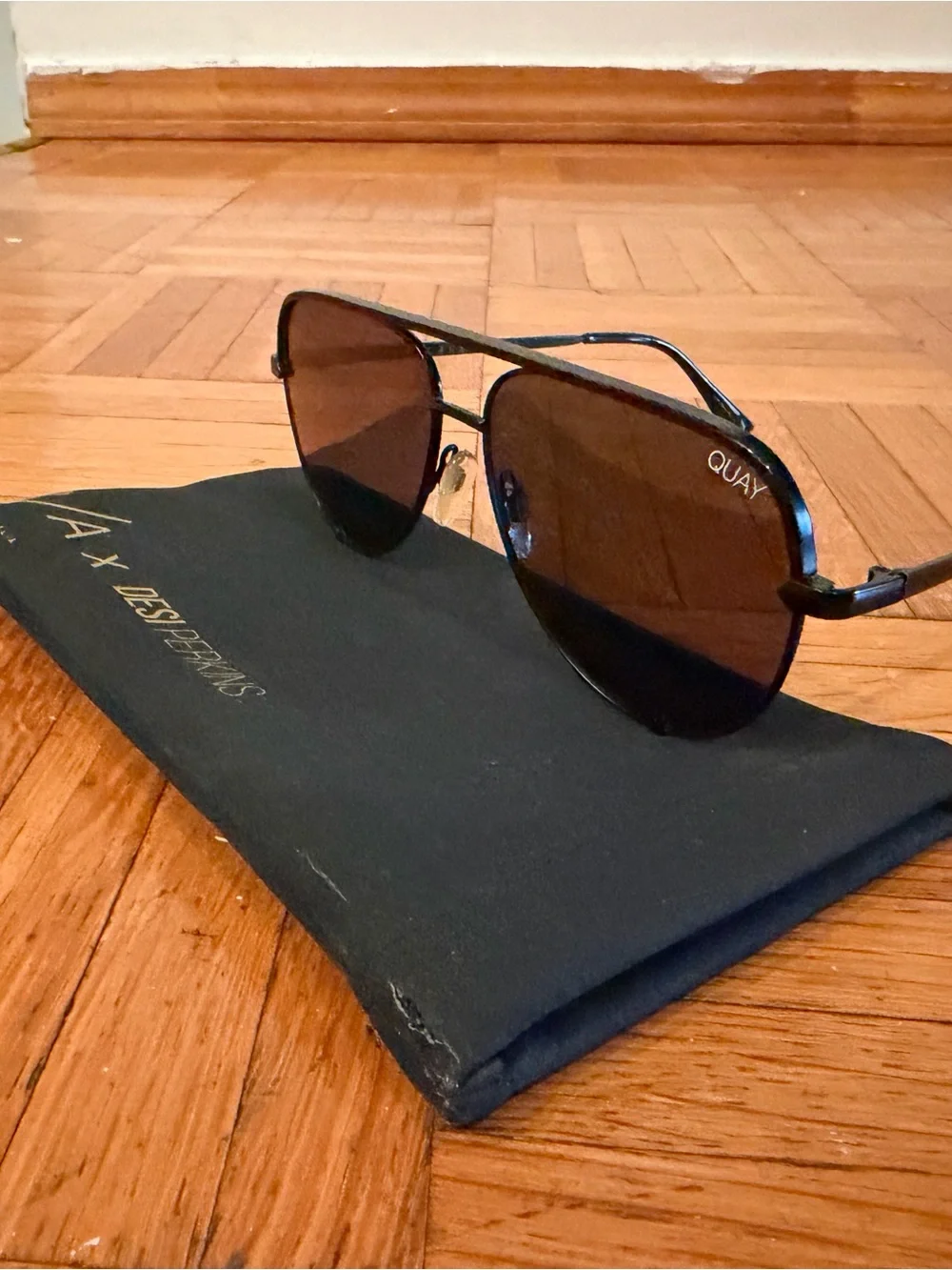 Quay Australia Black Frame Brown Lens Aviator Sunglasses